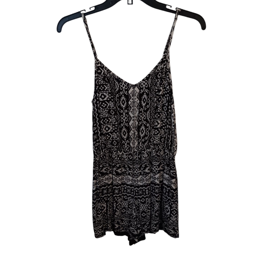 Angie Printed Roper with Pockets, Off-White & Black, Small, EUC!